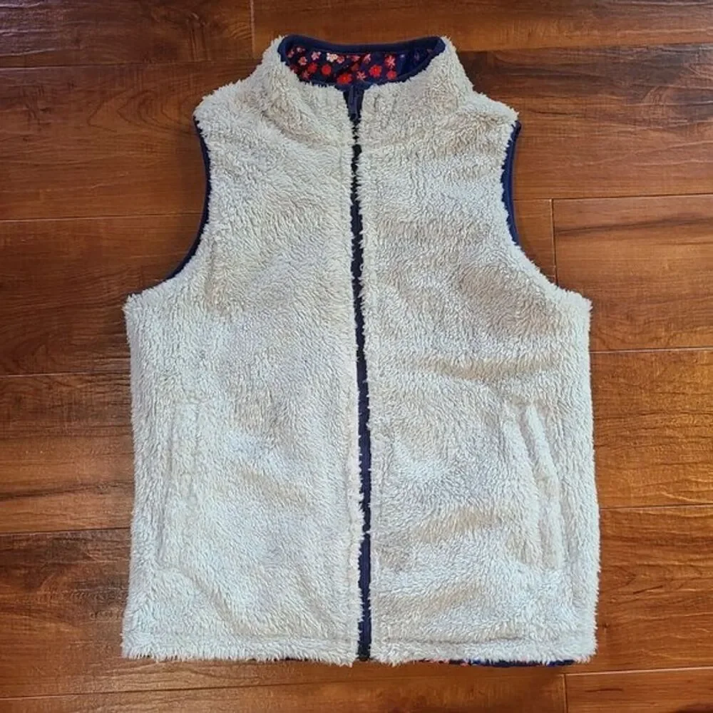 Buffalo‎ David Bitton Girls M Floral Fuzzy Reversible Vest Outwear Cozy Layering
